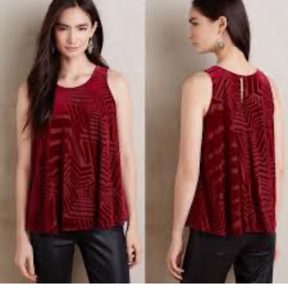 Anthropologie Sundays In Brooklyn Red Velvet Sleeveless Tank Top - Picture 2 of 3